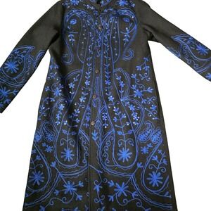Metrostyle black Wool Blend Embroidered Coat Long Sleeve Button Front size Large